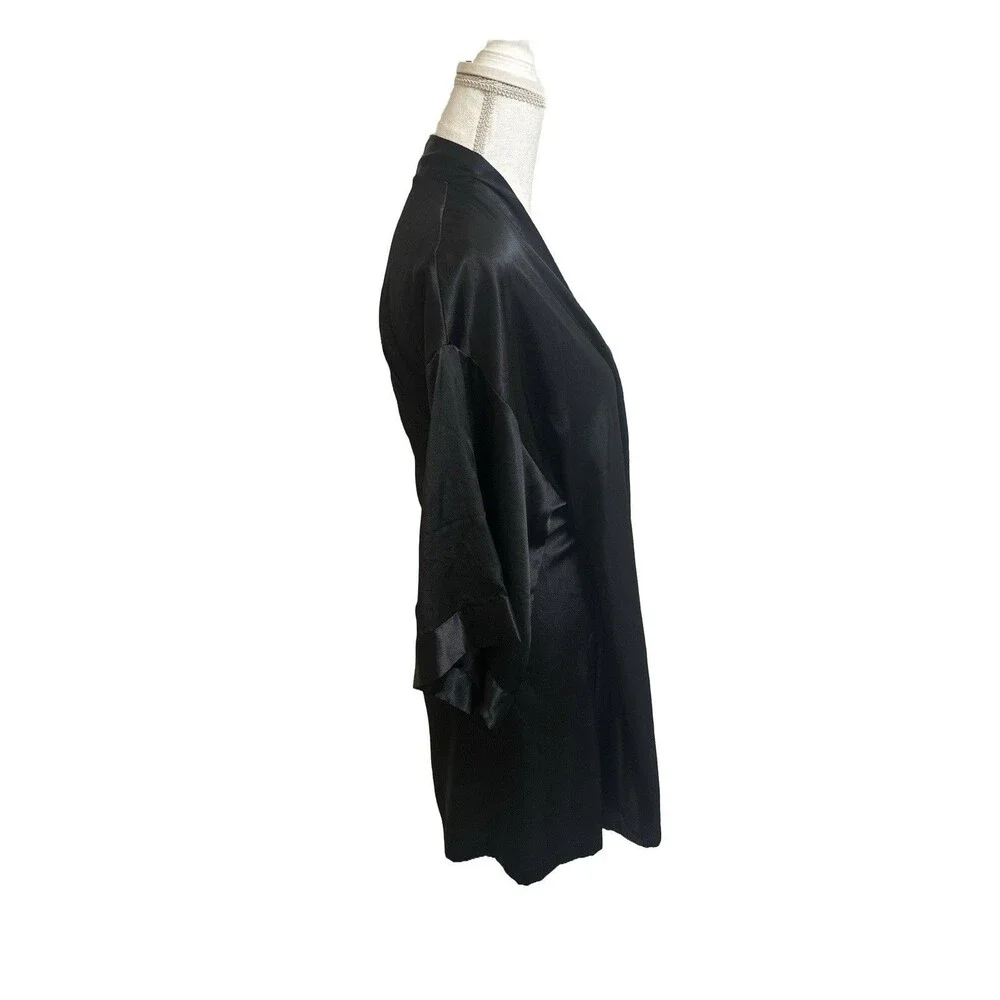 Victoria's Secret Women's S/M Black Short Sleeve Satin Robe Kimono Wrap
